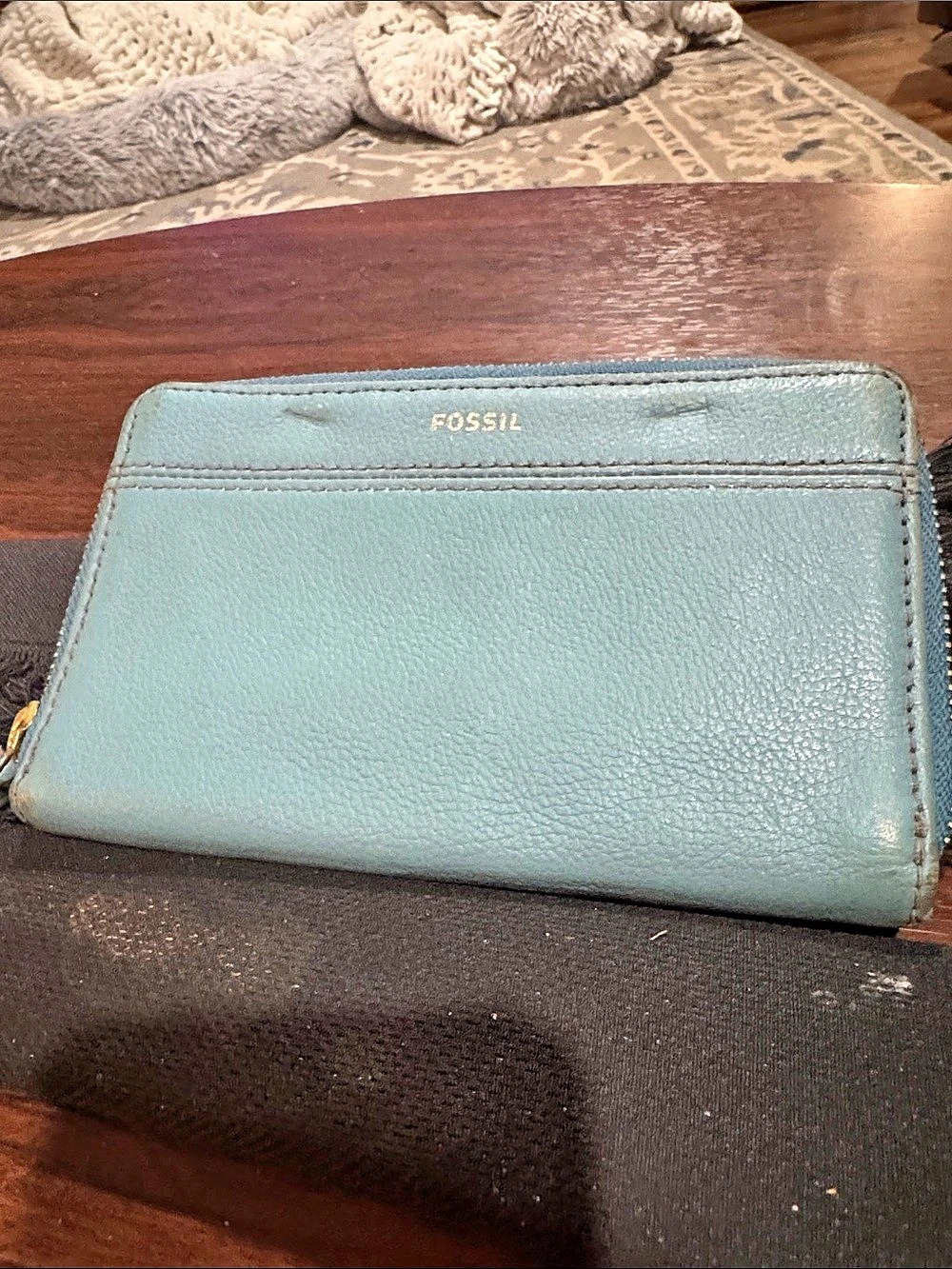 Fossil Logan RFID Zip Around Clutch Wallet Blue